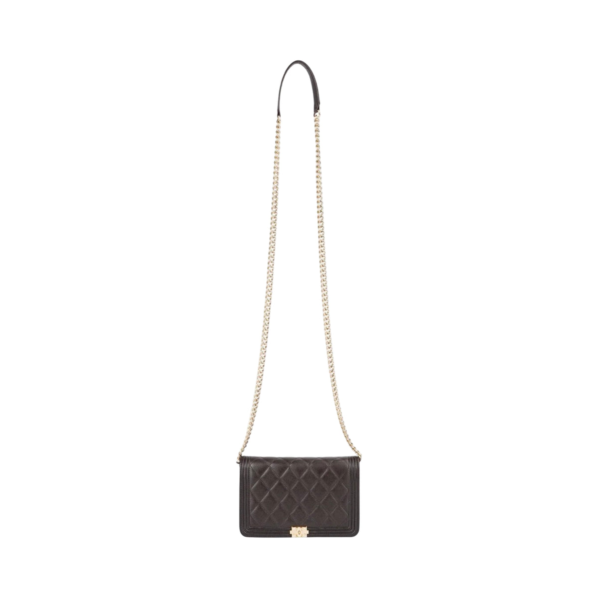 Chanel Quilted Caviar Leather Boy Wallet on Chain Crossbody Bag