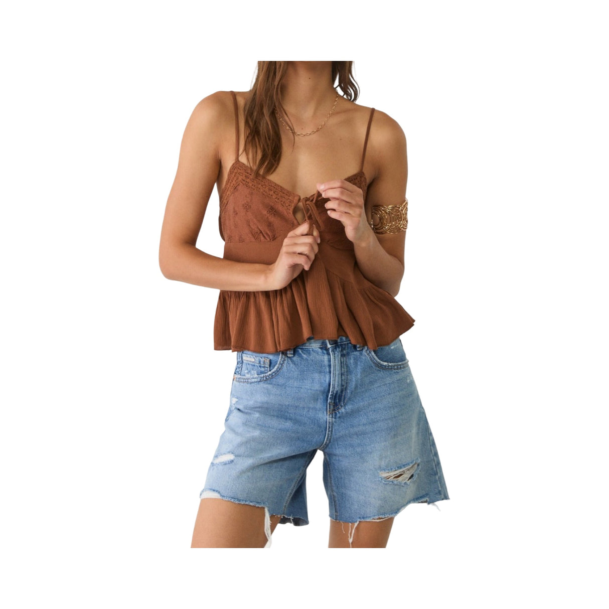 Stradivarius Loose Ruffled Top Brown