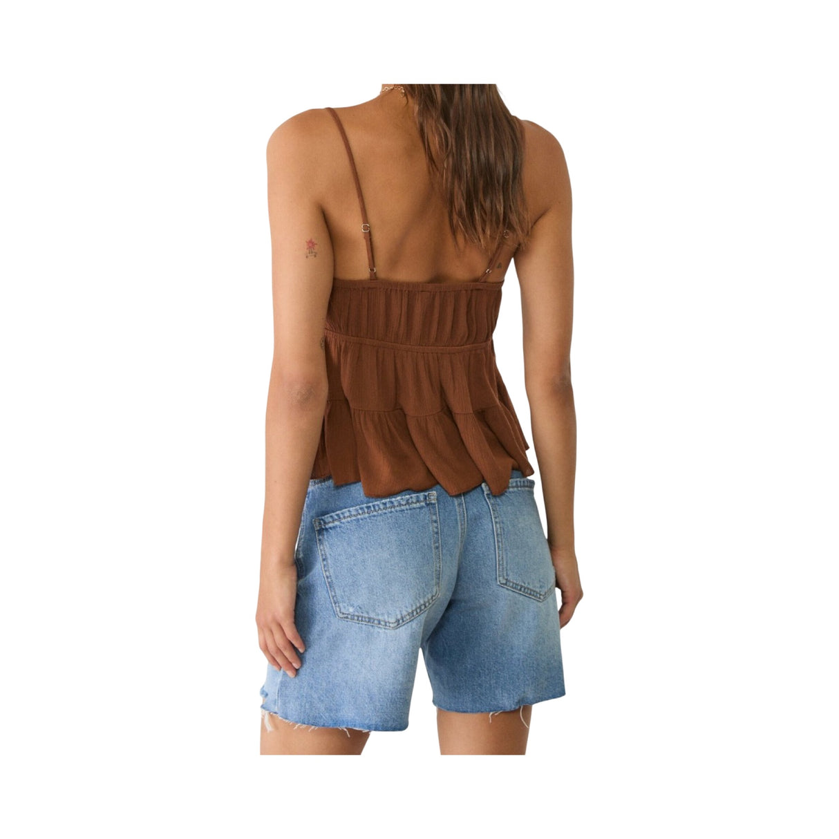 Stradivarius Loose Ruffled Top Brown