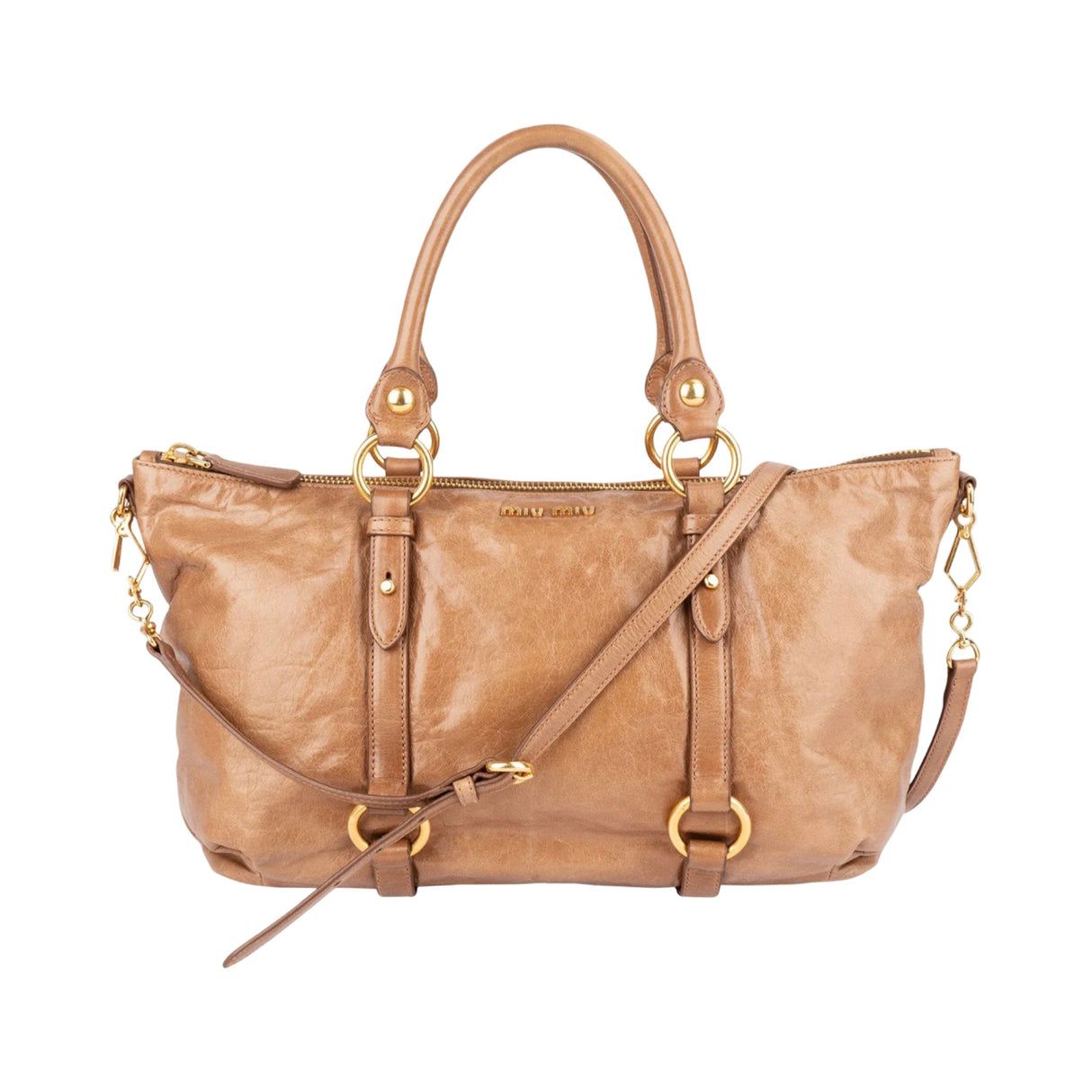 Miu Miu Vitello Lux Leather Satchel Tote Handbag