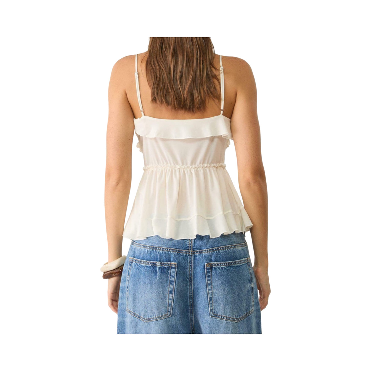 Stradivarius Ruffled Strappy top Beige