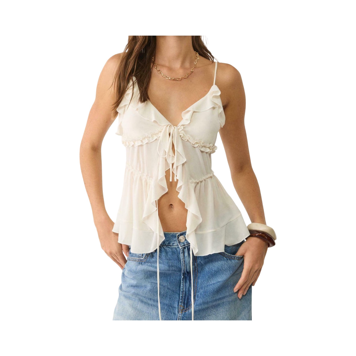 Stradivarius Ruffled Strappy top Beige