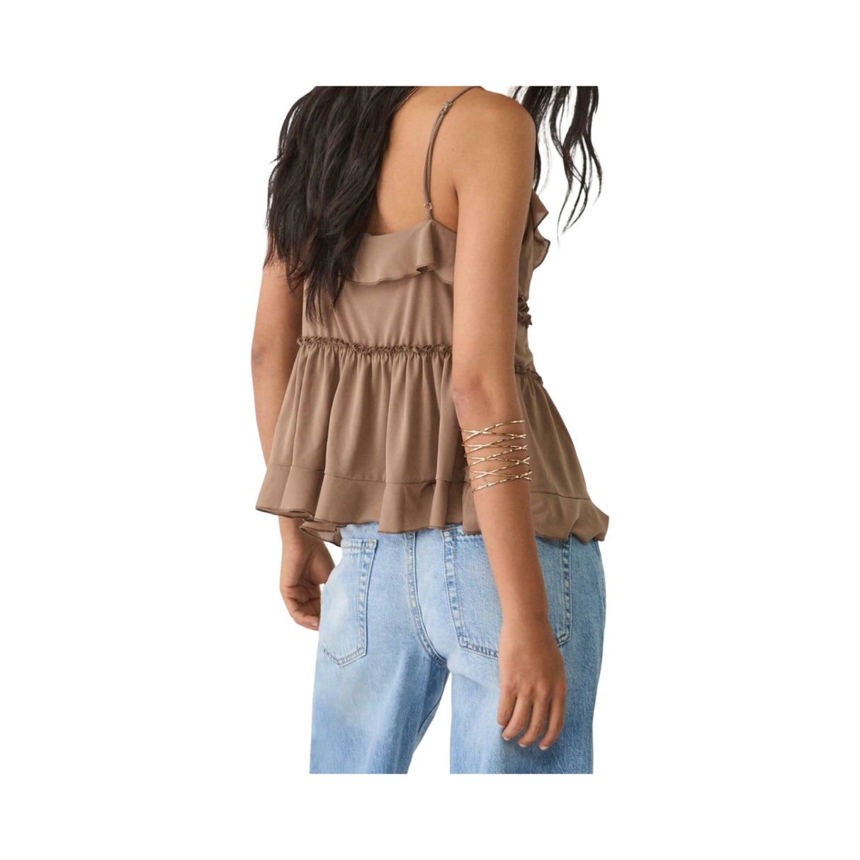 Stradivarius Ruffled Strappy top mottled light brown