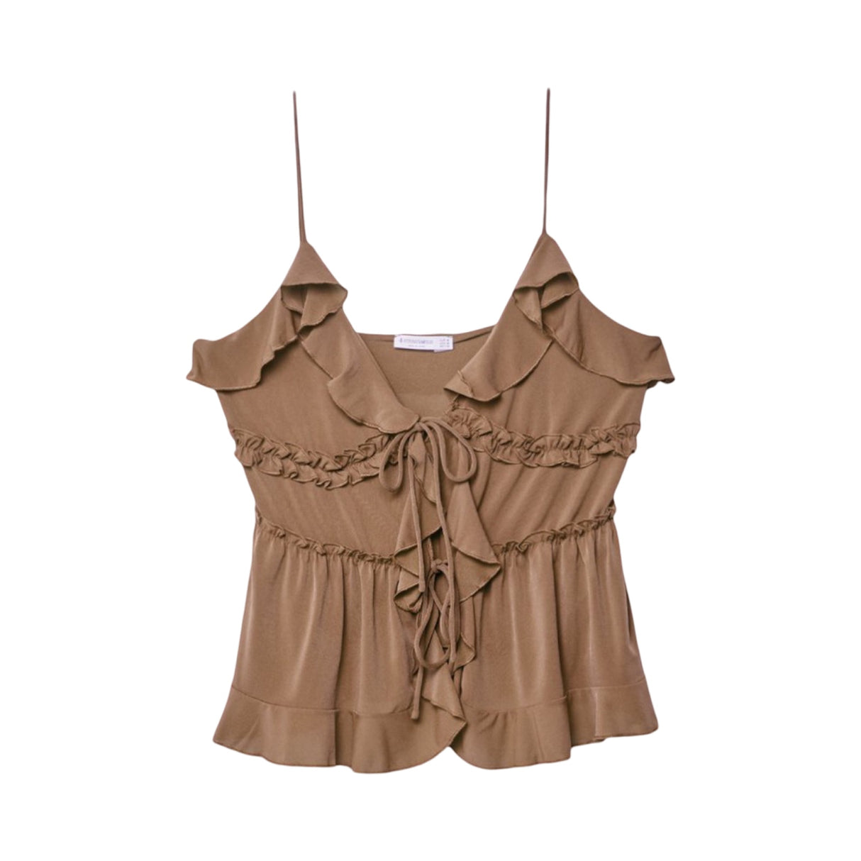 Stradivarius Ruffled Strappy top mottled light brown