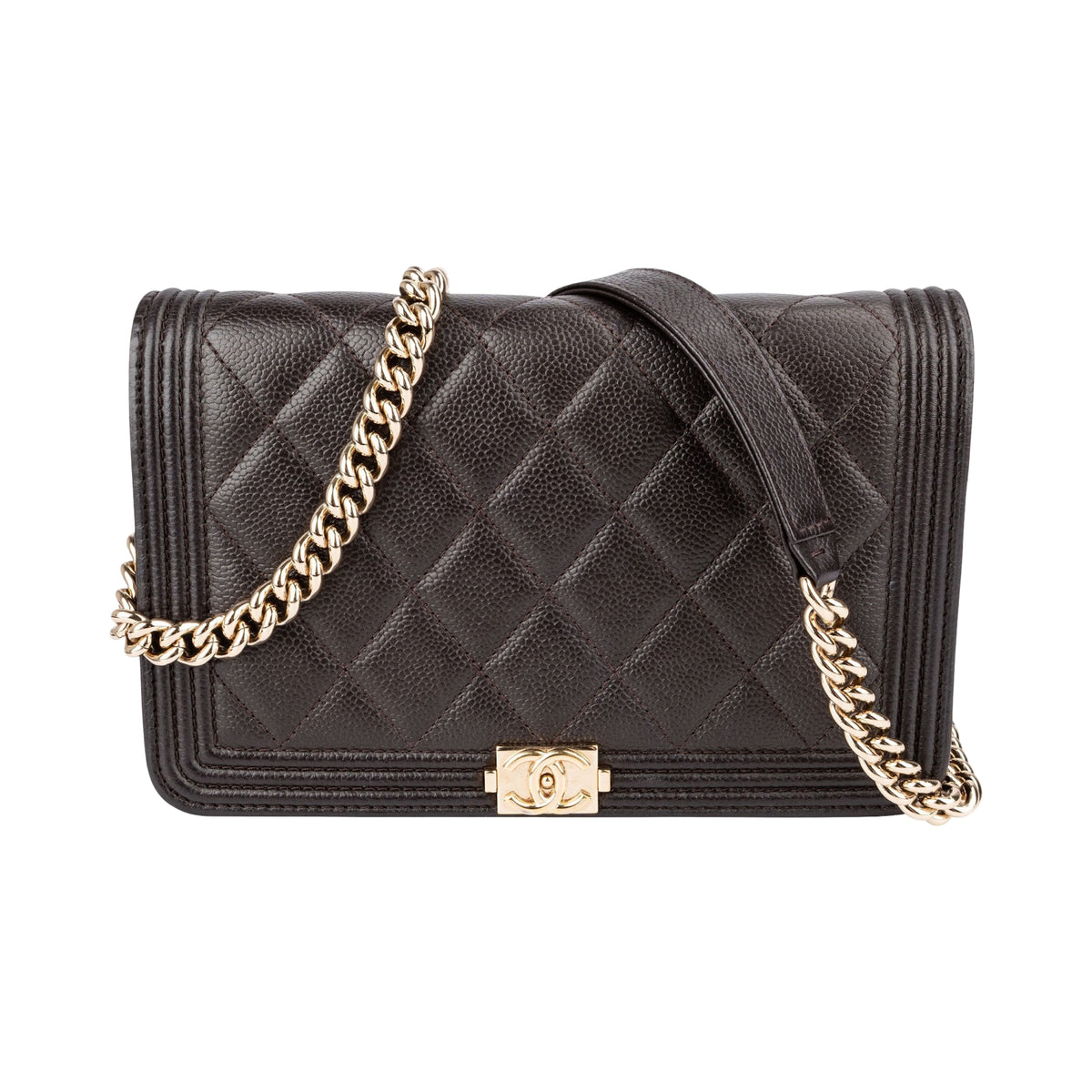 Chanel Quilted Caviar Leather Boy Wallet on Chain Crossbody Bag