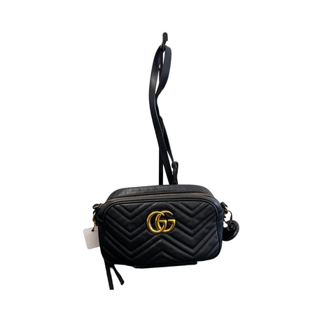 Gucci Marmont Leather GG Crossbody Bag Black