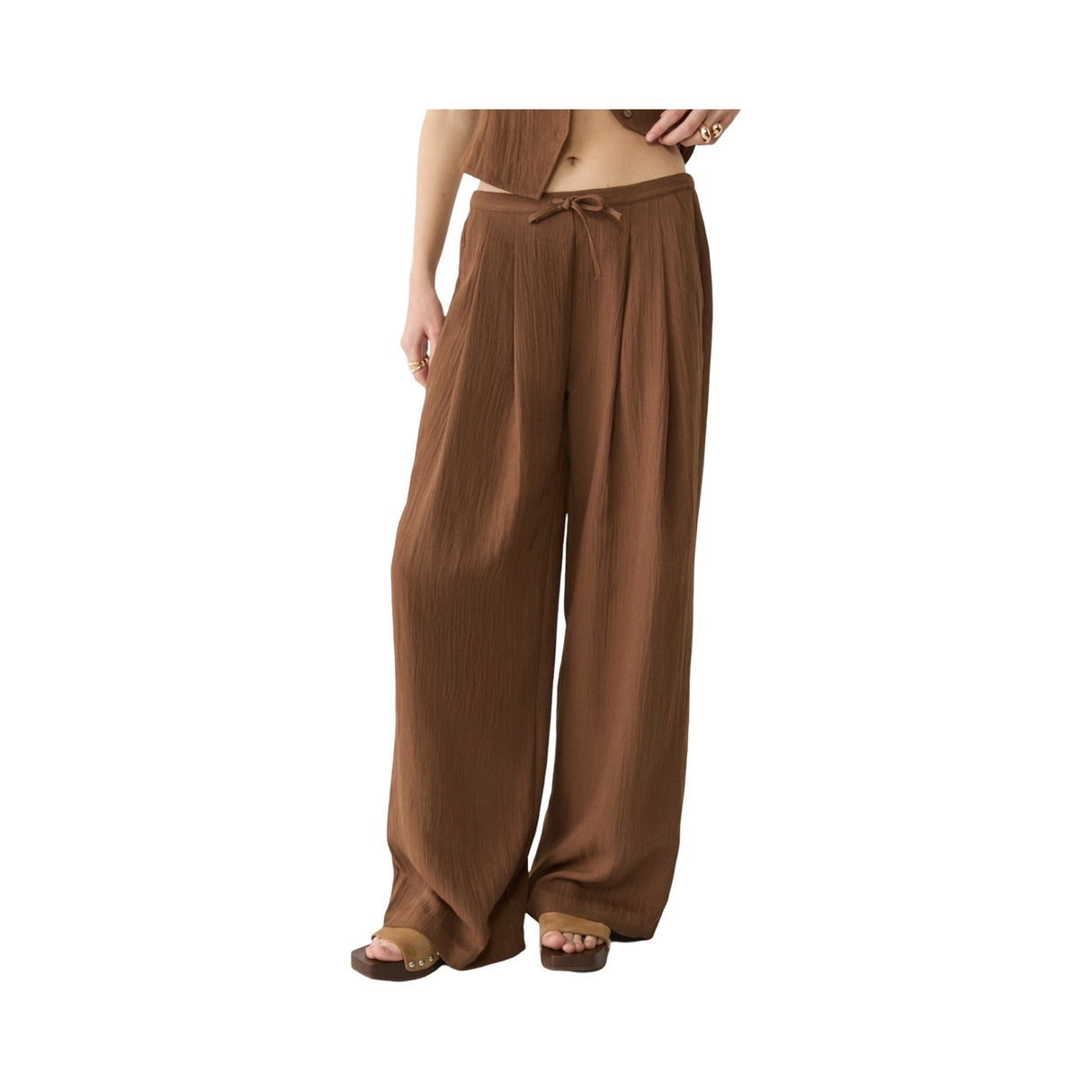 Stradivarius Textured Drawstring Stoffhose dark brown