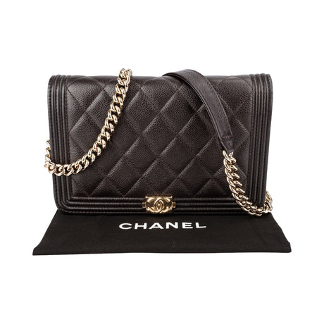 Chanel Quilted Caviar Leather Boy Wallet on Chain Crossbody Bag