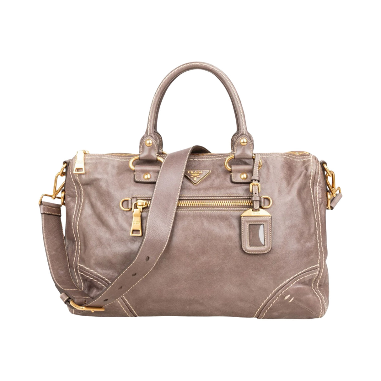 Prada Vitello Lux Leather Pristine Bauletto Satchel Handbag