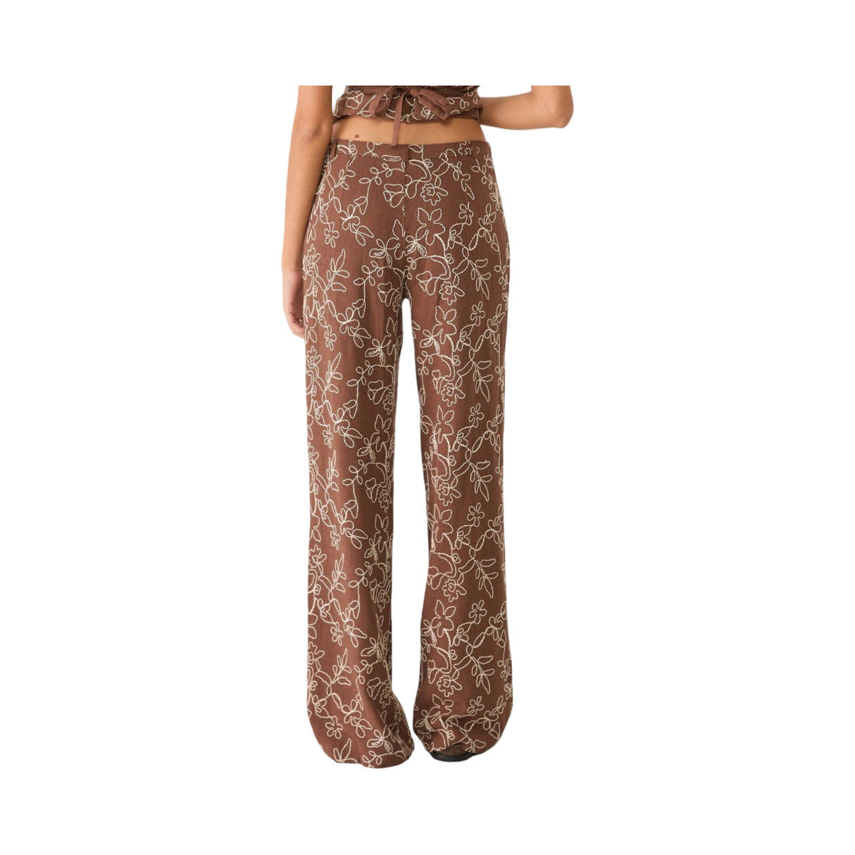 Stradivarius Embroidered Stoffhose Braun