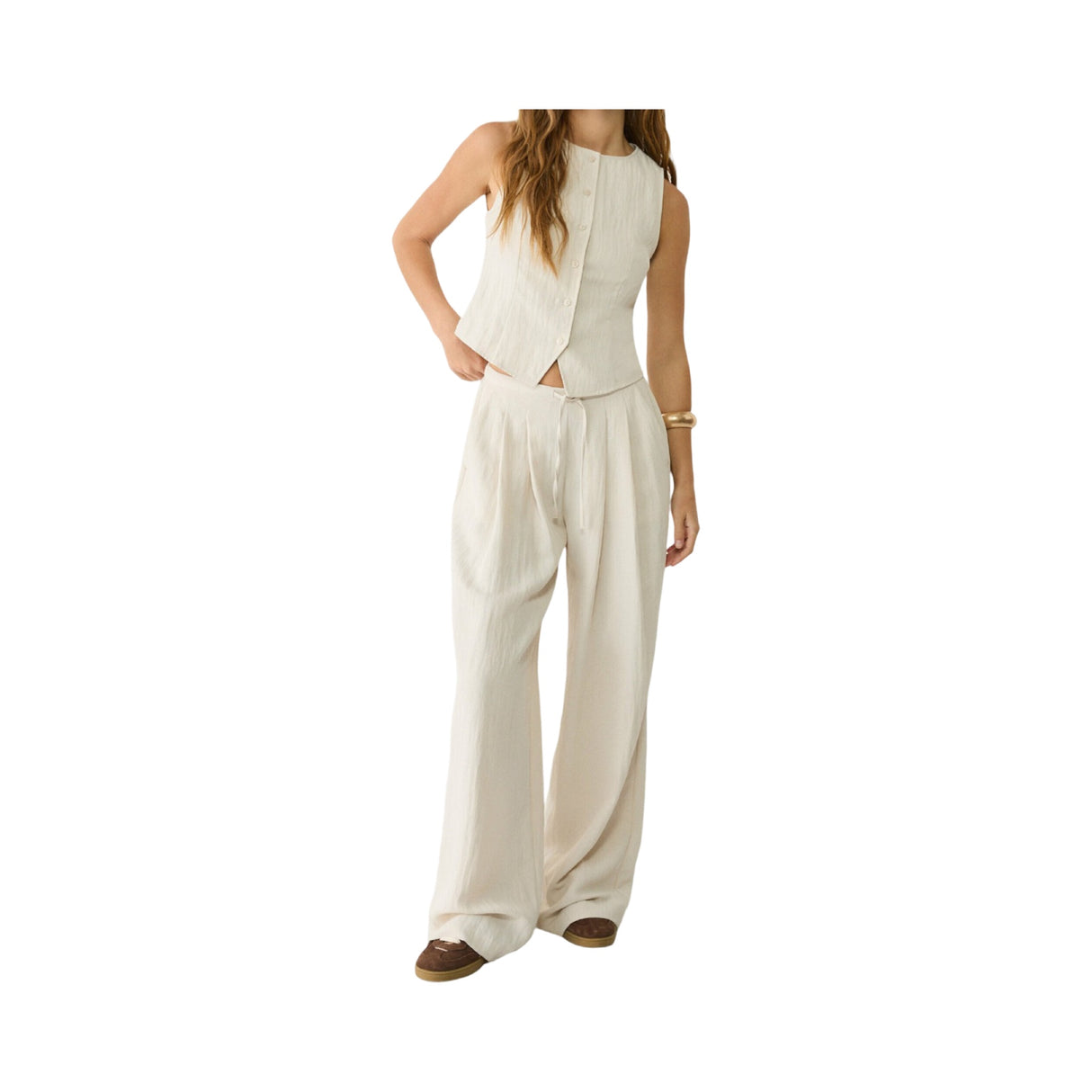 Stradivarius Textured Drawstring Stoffhose Stone