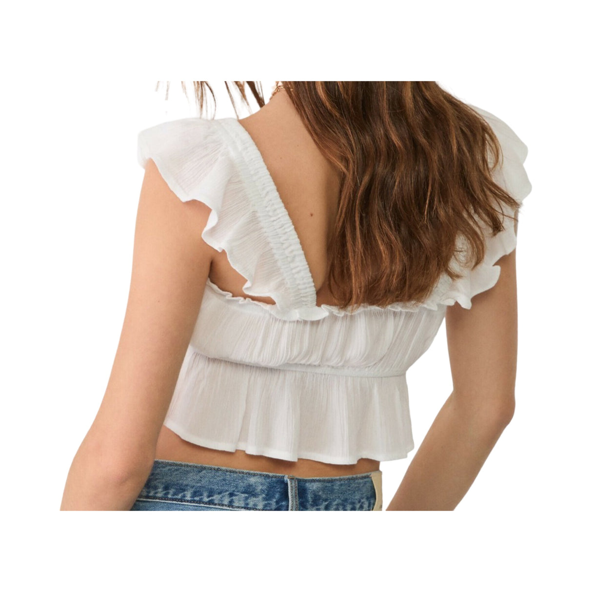 Stradivarius Flowing with Ruffles Bluse White
