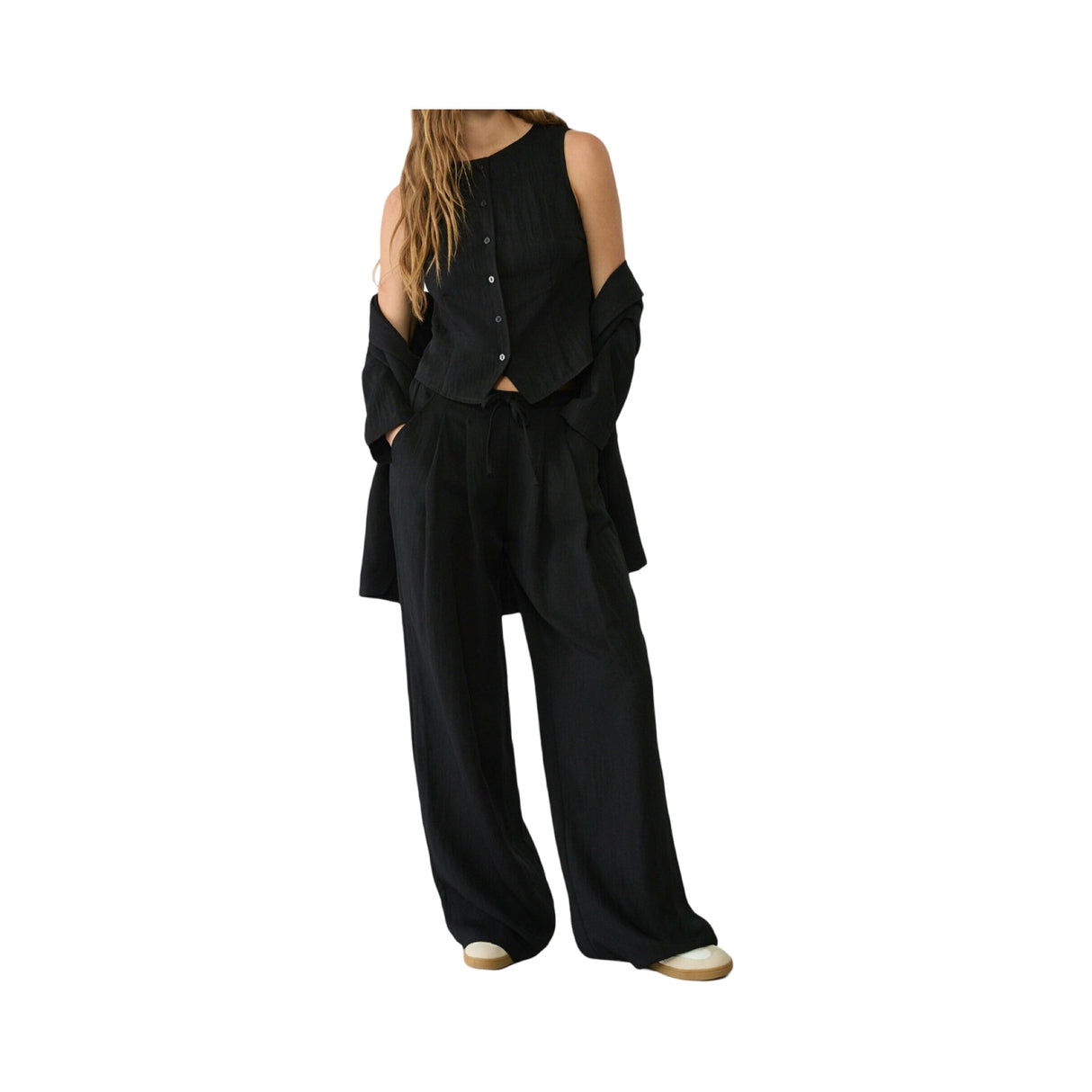 Stradivarius Textured With Buttons Black