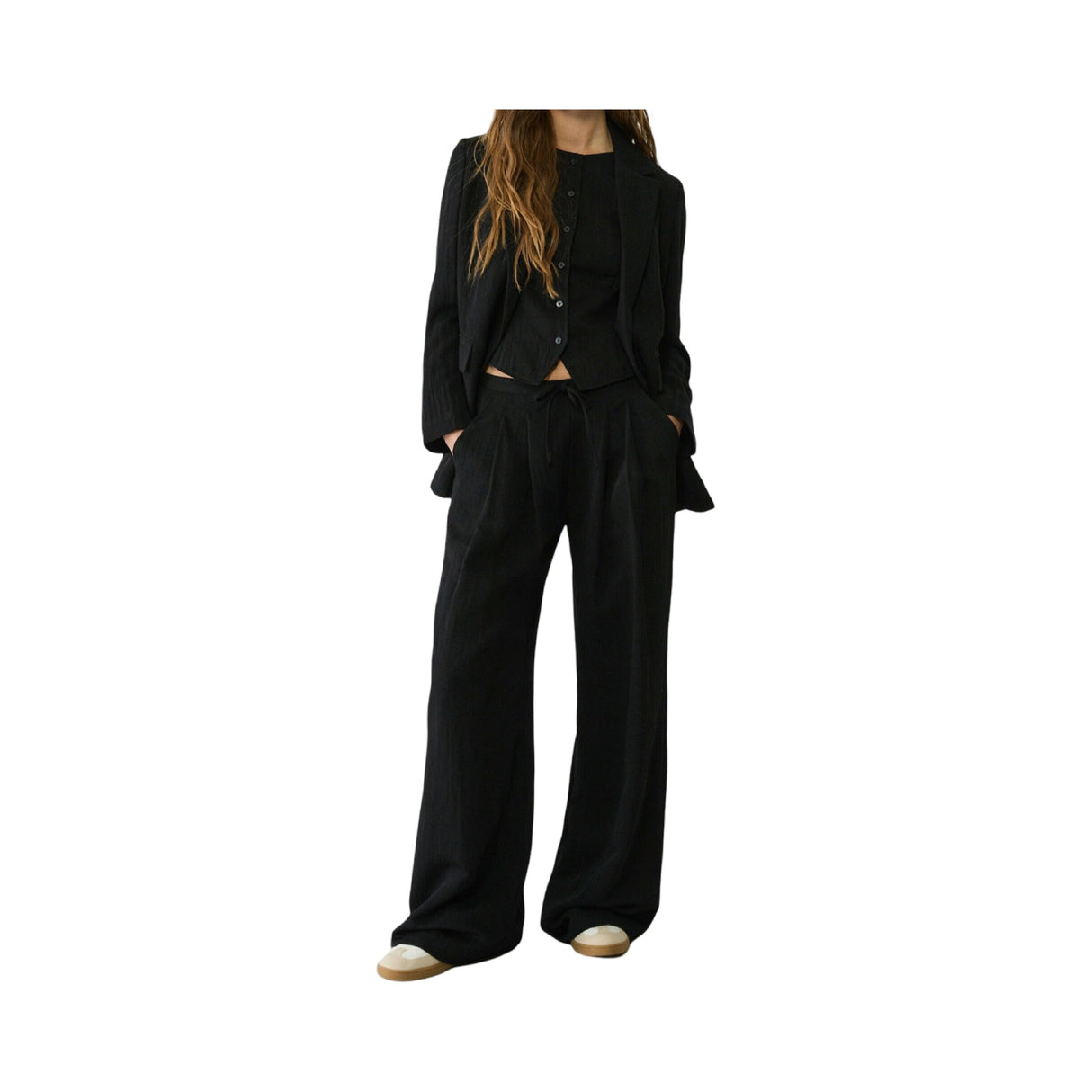 Stradivarius Textured Drawstring Stoffhose black