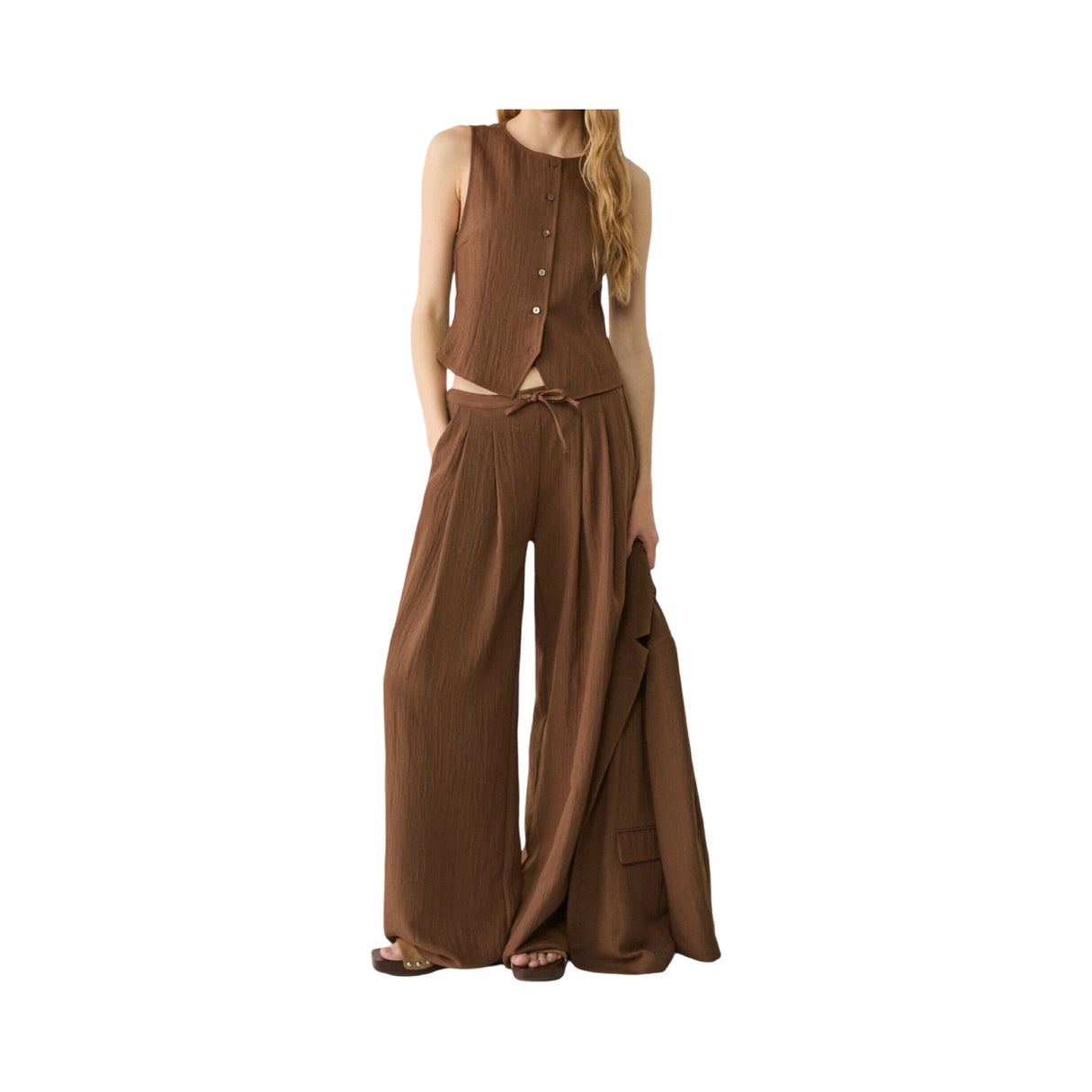 Stradivarius Textured With Buttons Dark Brown